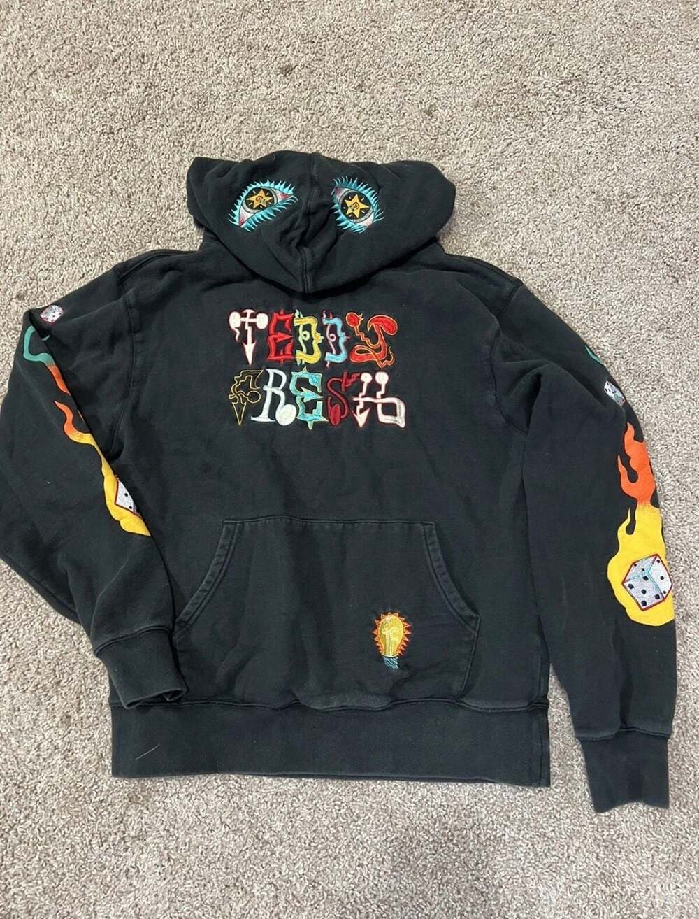 Teddy Fresh Black Hoodie Sweatshirt Flames Dice Eyes Love Streetwear